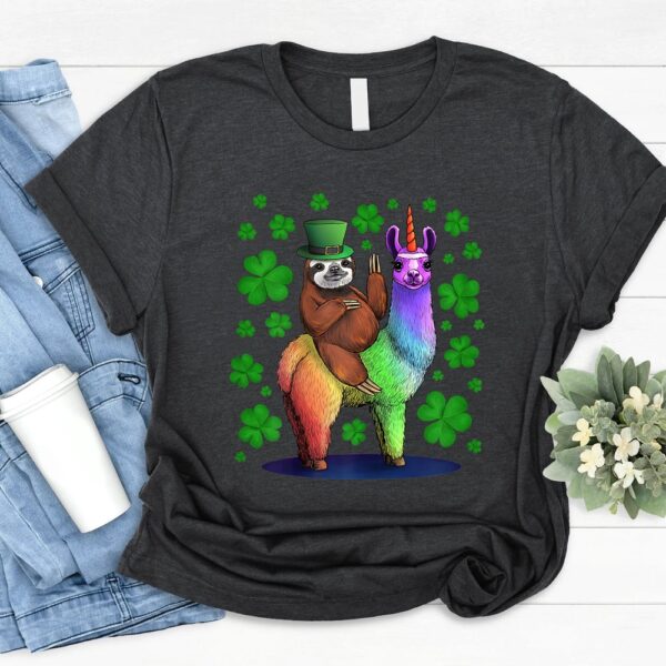 Patrick’s Day T-Shirt, Funny Sloth Riding Llama Unicorn St Patricks Day T-Shirt, Funny St. Patrick’s Day Shirts, Sloth Lover Tee, Llama Shirt