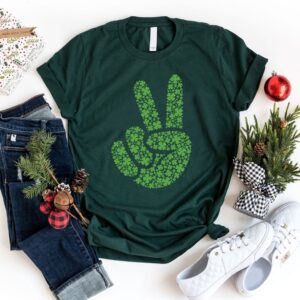 Patrick’s Day T-Shirt, Shamrock Peace Sign…