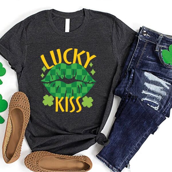 St. Patrick’s Day Shirt for Women, Shamrock Lips Tshirt, Lucky Lip Kiss Shirt, Irish Women Shirt, Shamrock Lips Tee