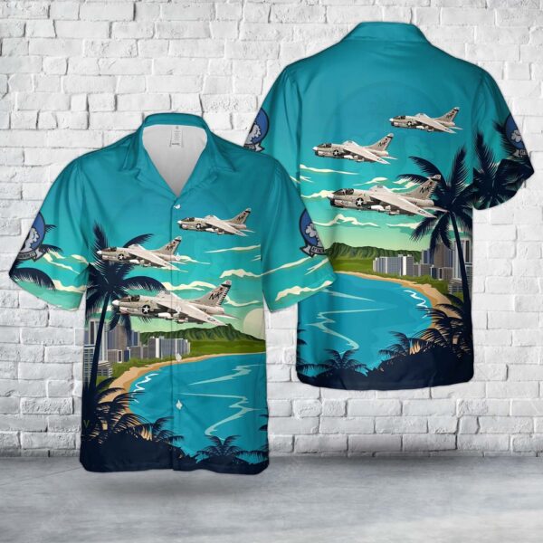 US Navy A-7E Corsair II (VA-27  CVW-14) Attack Squadron 27 (ATKRON 27) VA-27 Royal Maces Hawaiian Shirt