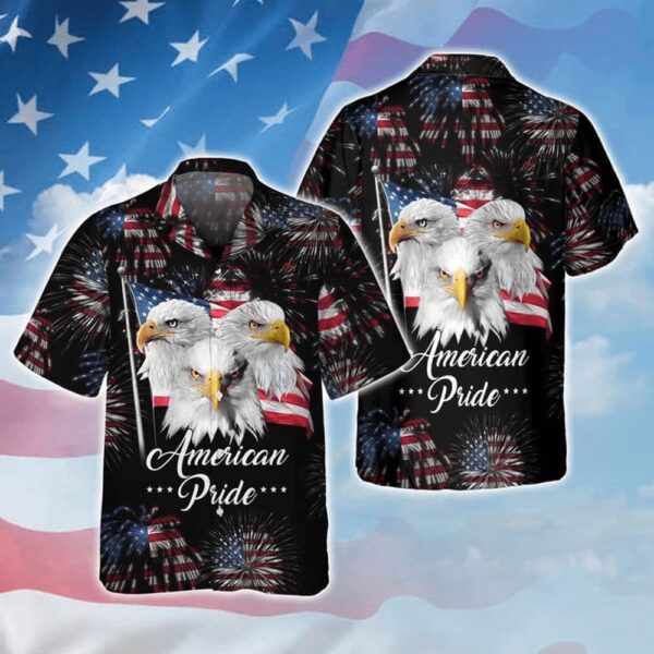 4th Of July Hawaiian Shirt, 3D Full Printed Eagle American Pride Hawaiian Shirt For 4Th Of July, Hawaiian Fourth Of July Shirt