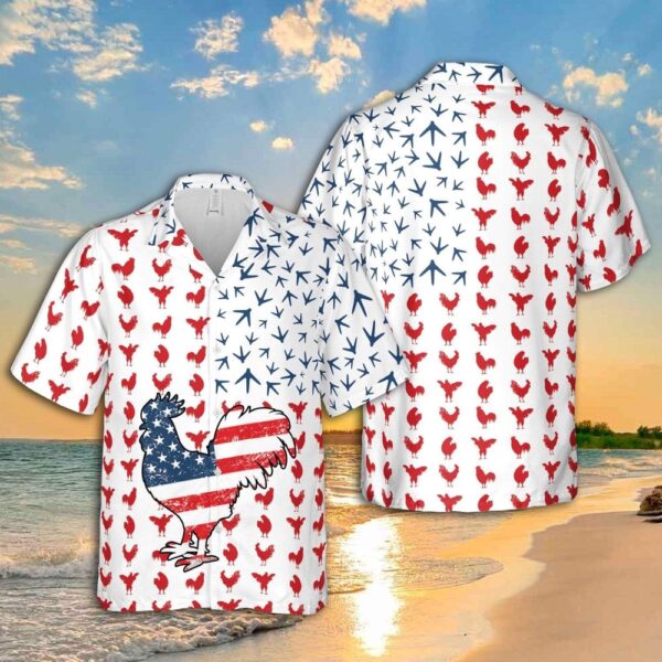 4th Of July Hawaiian Shirt, 4Th July Rooster American Flag Unisex Hawaiian Shirts, Chicken Lover Hawaiian Shirt, Hawaiian Fourth Of July Shirt