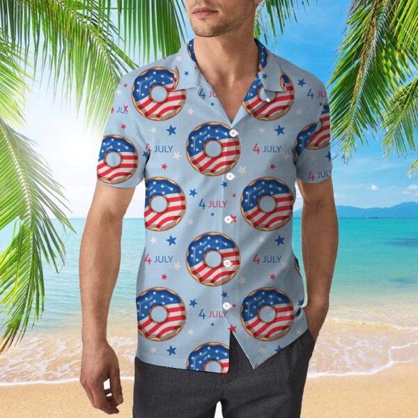 4th Of July Hawaiian Shirt, 4Th Of July Blue And Red Donuts Trendy Hawaiian Shirt, Hawaiian Fourth Of July Shirt