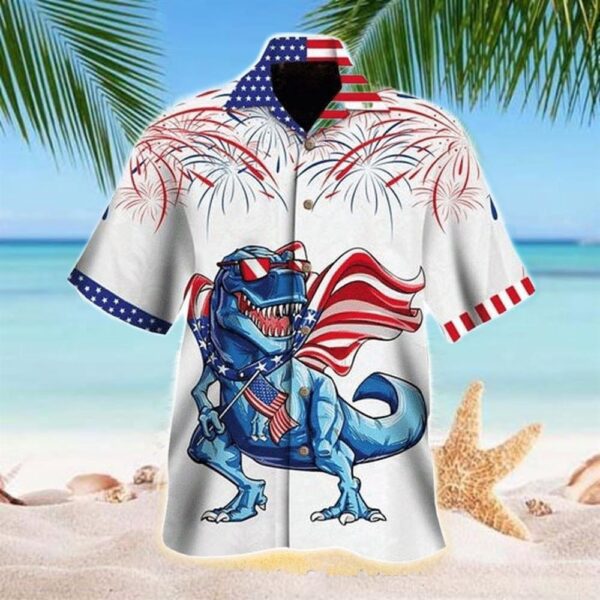4th Of July Hawaiian Shirt, 4Th Of July Dinosaurs For Dinosaurs Lovers Hawaiian Shirt, Hawaiian Fourth Of July Shirt