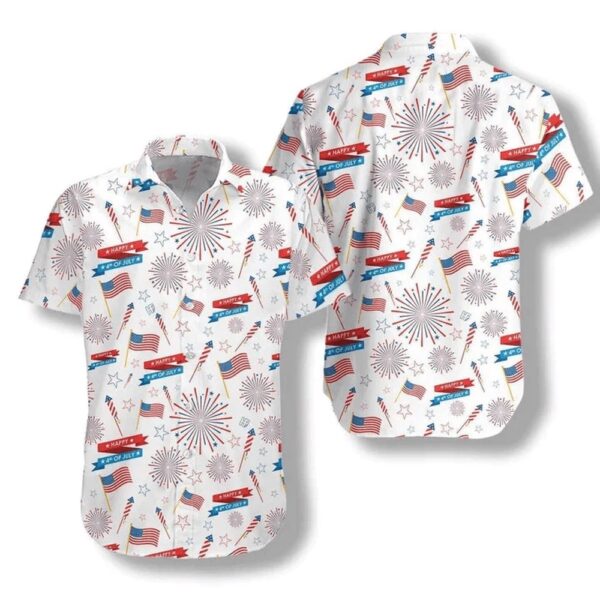 4th Of July Hawaiian Shirt, 4Th Of July Hawaii Shirt Flag On White Watercolor Hawaiian Shirt, Hawaiian Fourth Of July Shirt