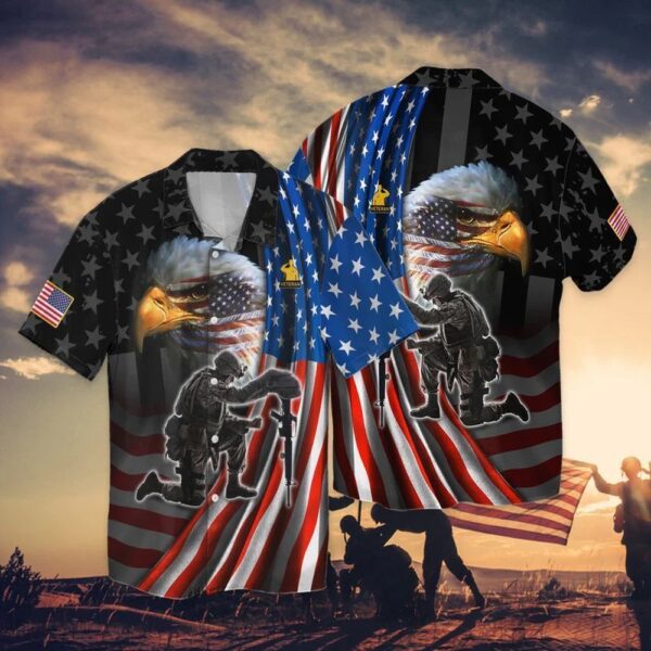 4th Of July Hawaiian Shirt, 4Th Of July Independence Day Memorial Day Eagle And Veteran Trendy Hawaiian Shirt, Hawaiian Fourth Of July Shirt