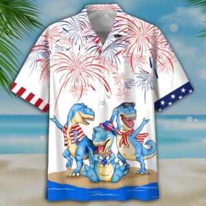 4th Of July Hawaiian Shirt, Dinosaur…