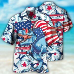 4th Of July Hawaiian Shirt, Dinosaur…