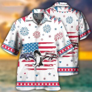 4th Of July Hawaiian Shirt, Dolphin…