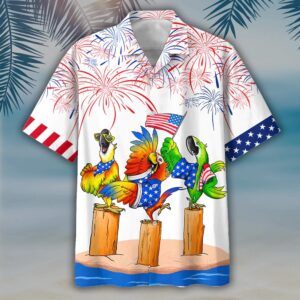 4th Of July Hawaiian Shirt, Parrot…