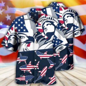 4th Of July Hawaiian Shirt, Shark…