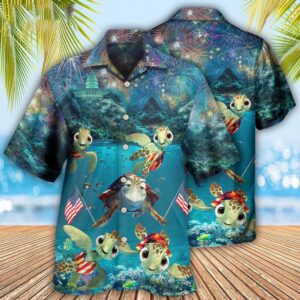 4th Of July Hawaiian Shirt, Turtle…