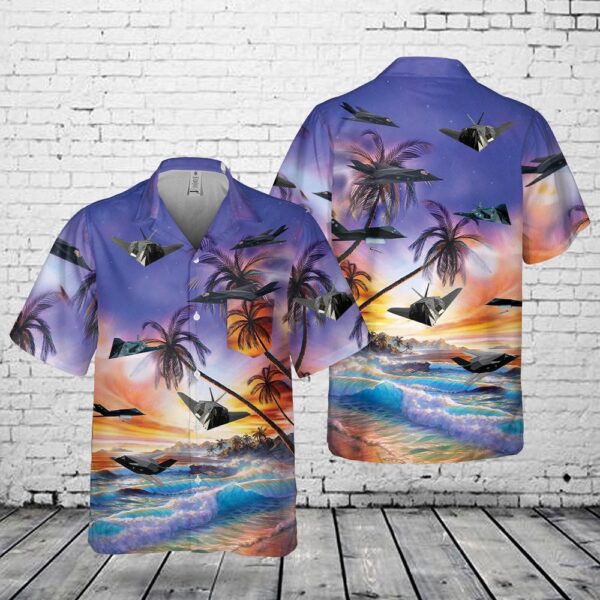 Air Force Hawaiian Shirt, US Air Force Lockheed F-117 Nighthawk Pocket Hawaiian Shirt, Veteran Hawaiian Shirt