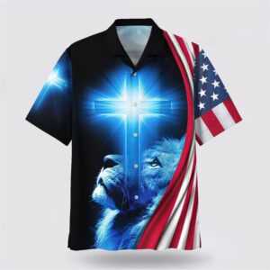 Christian Hawaiian Shirt, American Flag Lion…