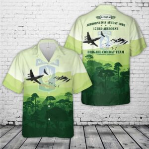 Army Hawaiian Shirt, National Airborne Day, 173rd Airborne Brigade Combat Team C-17 aircraft drops equipment Hawaiian Shirt