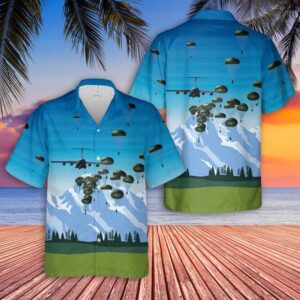 Army Hawaiian Shirt, U.S. Army paratroopers with the 82nd Airborne Division parachute from a C-130 Hercules aircraft Hawaiian Shirt