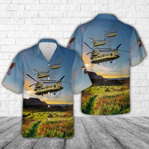 Army Hawaiian Shirt, US Army 3-82nd General Support Aviation Battalion CH-47 Chinook Hawaiian Shirt, Military Aloha Shirt