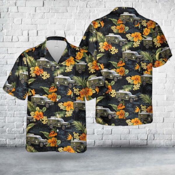 Army Hawaiian Shirt, US Army Dodge T214-WC54 Ambulance Hawaiian Shirt, Military Aloha Shirt