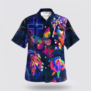 Christian Hawaiian Shirt, Colorful Jesus Lion…