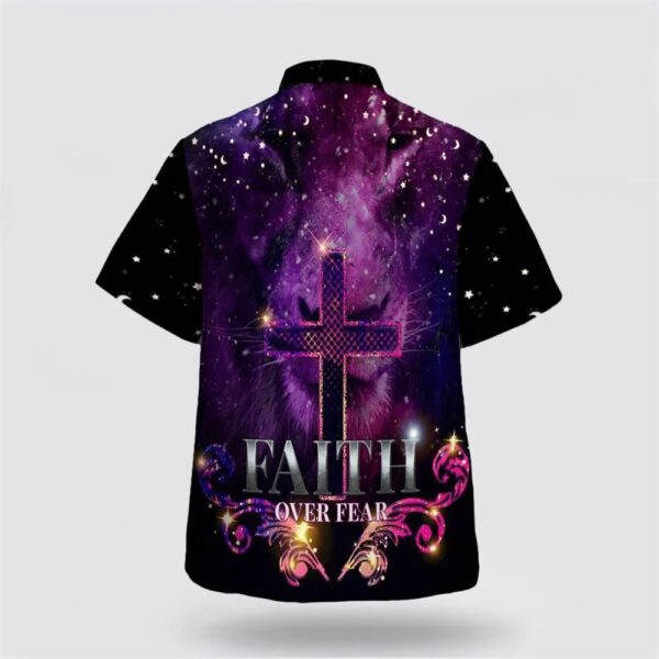 Christian Hawaiian Shirt, Faith Over Fear Hawaiian Shirt, The Lion Cross Hawaiian Shirts For Men, Religion Hawaiian Shirt