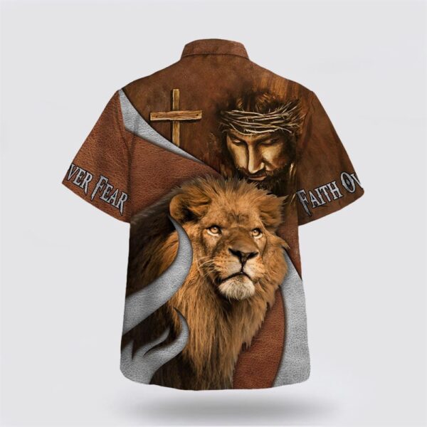 Christian Hawaiian Shirt, Faith Over Fear Jesus Lion Hawaiian Shirt, Religion Hawaiian Shirt