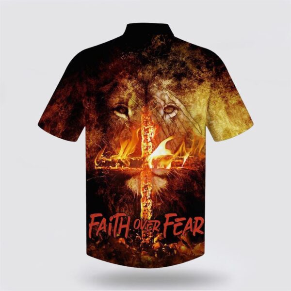 Christian Hawaiian Shirt, Faith Over Fear Lion Cross Hawaiian Shirt, Religion Hawaiian Shirt