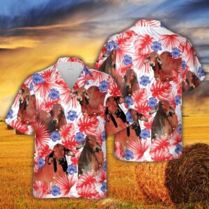 Farm Hawaiian Shirt, American Colors Red…