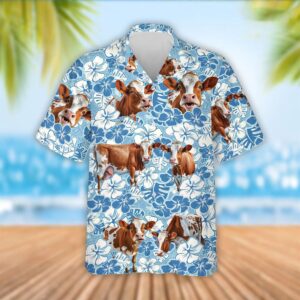Farm Hawaiian Shirt, Ayrshire Cattle Blue…