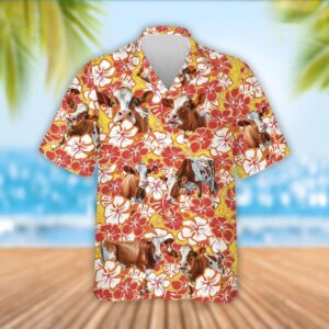 Farm Hawaiian Shirt, Ayrshire Cattle Orange…