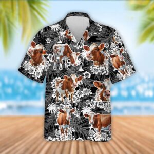 Farm Hawaiian Shirt, Ayrshire Cattle Palm…