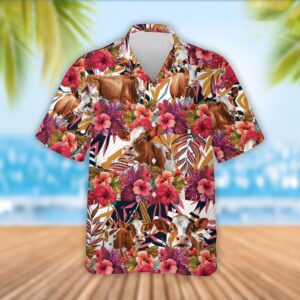 Farm Hawaiian Shirt, Ayrshire Cattle Red…