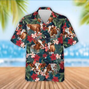 Farm Hawaiian Shirt, Ayrshire Cattle Red…