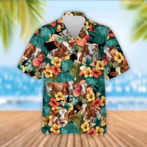 Farm Hawaiian Shirt, Ayrshire Cattle Tropical…