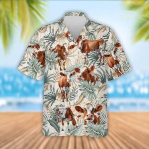 Farm Hawaiian Shirt, Ayrshire Cattle Tropical…