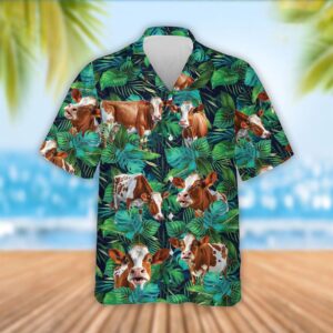 Farm Hawaiian Shirt, Ayrshire Cattle Tropical…