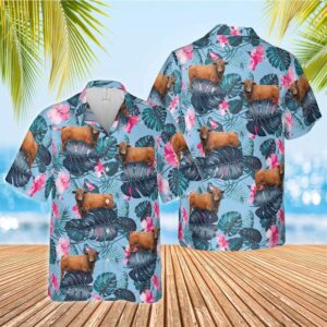 Farm Hawaiian Shirt, Beefmaster Blue Hibiscus…