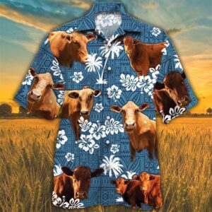 Farm Hawaiian Shirt, Beefmaster Cattle Blue…