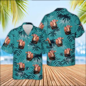 Farm Hawaiian Shirt, Beefmaster Cattle Green…