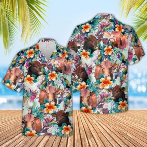 Farm Hawaiian Shirt, Beefmaster Colorful Leaf…