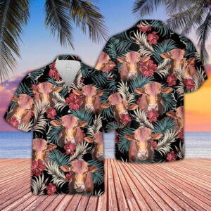 Farm Hawaiian Shirt, Beefmaster Dark Red…