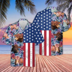 Farm Hawaiian Shirt, Beefmaster Flower Pattern…