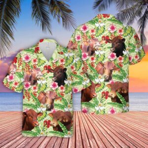 Farm Hawaiian Shirt, Beefmaster Hibicus Floral…