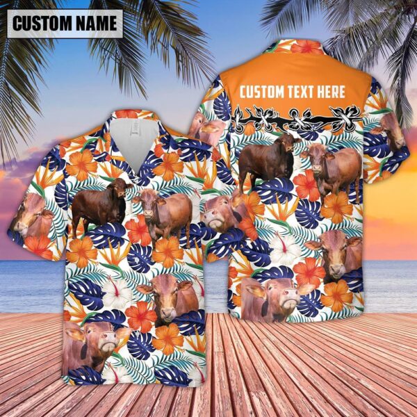 Farm Hawaiian Shirt, Beefmaster Hibiscus Blue Floral Custom Name 3D Hawaiian Shirt, Animal Hawaiian Shirt