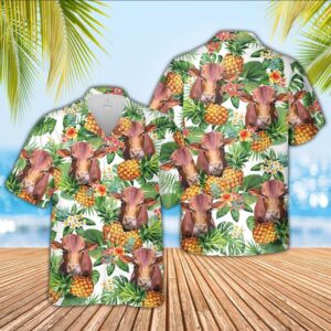 Farm Hawaiian Shirt, Beefmaster Pineapple Pattern…