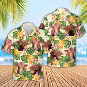 Farm Hawaiian Shirt, Beefmaster Pineapple Pattern…