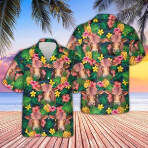 Farm Hawaiian Shirt, Beefmaster Summer Pattern…