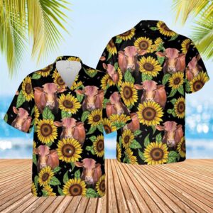 Farm Hawaiian Shirt, Beefmaster Sunflower Hawaiian…