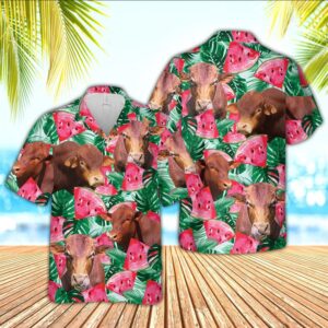 Farm Hawaiian Shirt, Beefmaster Watermelon 3D…