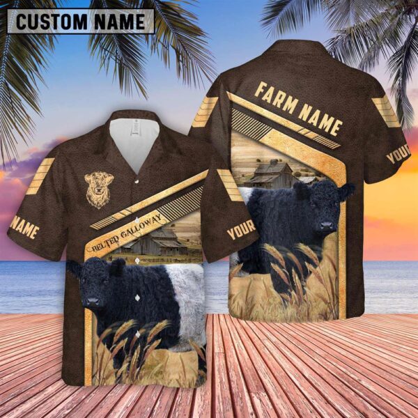 Farm Hawaiian Shirt, Belted Galloway Brown Pattern Customized Name 3D Hawaiian Shirt, Animal Hawaiian Shirt