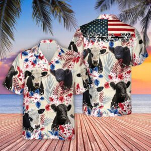 Farm Hawaiian Shirt, Belted Galloway Pattern…